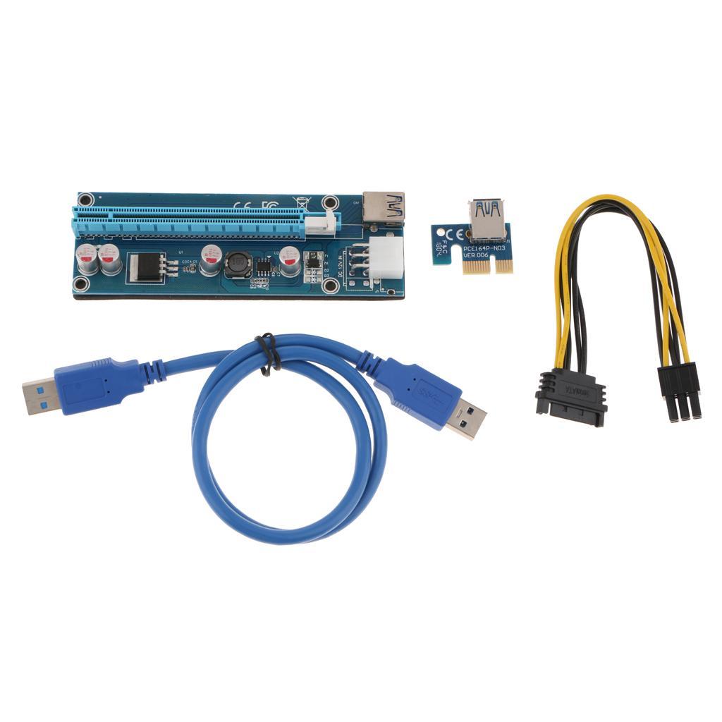 VER006C 1x To 16x GPU Extender Riser Card 6 PIN SATA Adapter Cable USB 3.0