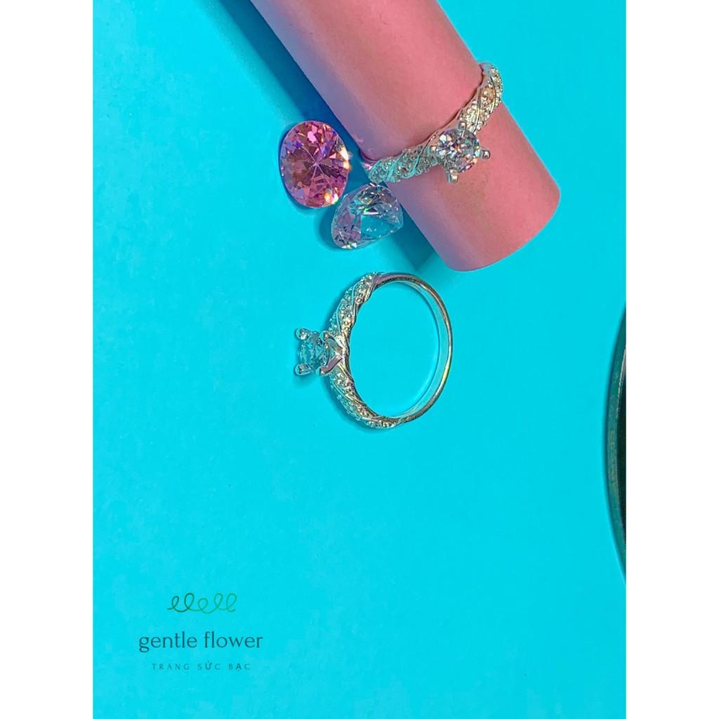 Nhẫn bạc ta nữ đính đá chấu viền thiết kế sang trọng Gentle Flower