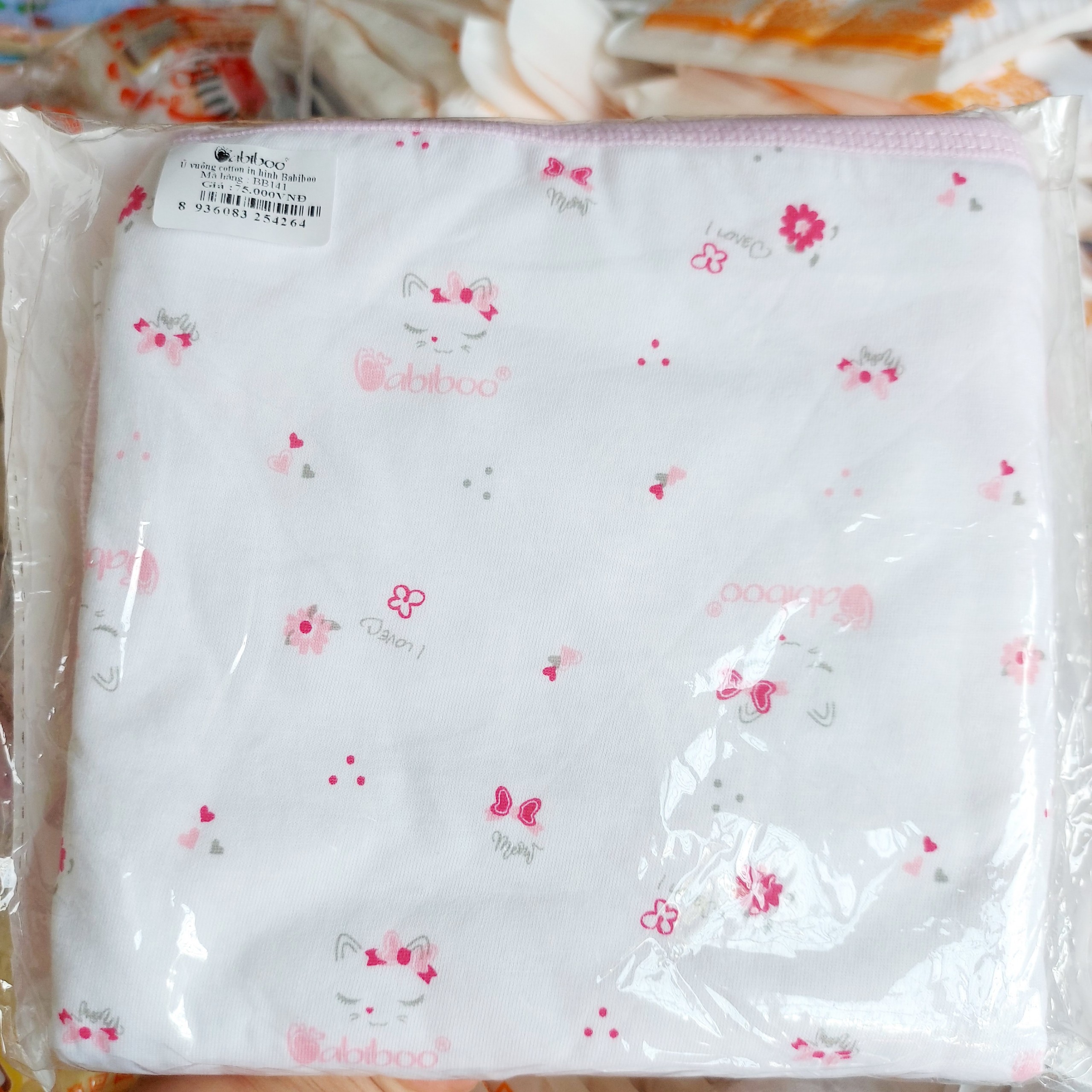 Khăn ủ sơ sinh cotton Babiboo có mũ trùm đầu họa tiết dễ thương cho bé