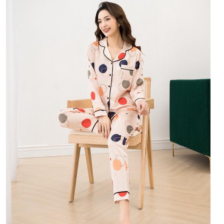 Đồ Ngủ Nữ Bộ Pijama Dài Tay Lụa Cao Cấp Mặc Nhà Họa Tiết Đẹp Mềm Mịn Thấm Hút Thoáng Mát – VADESI