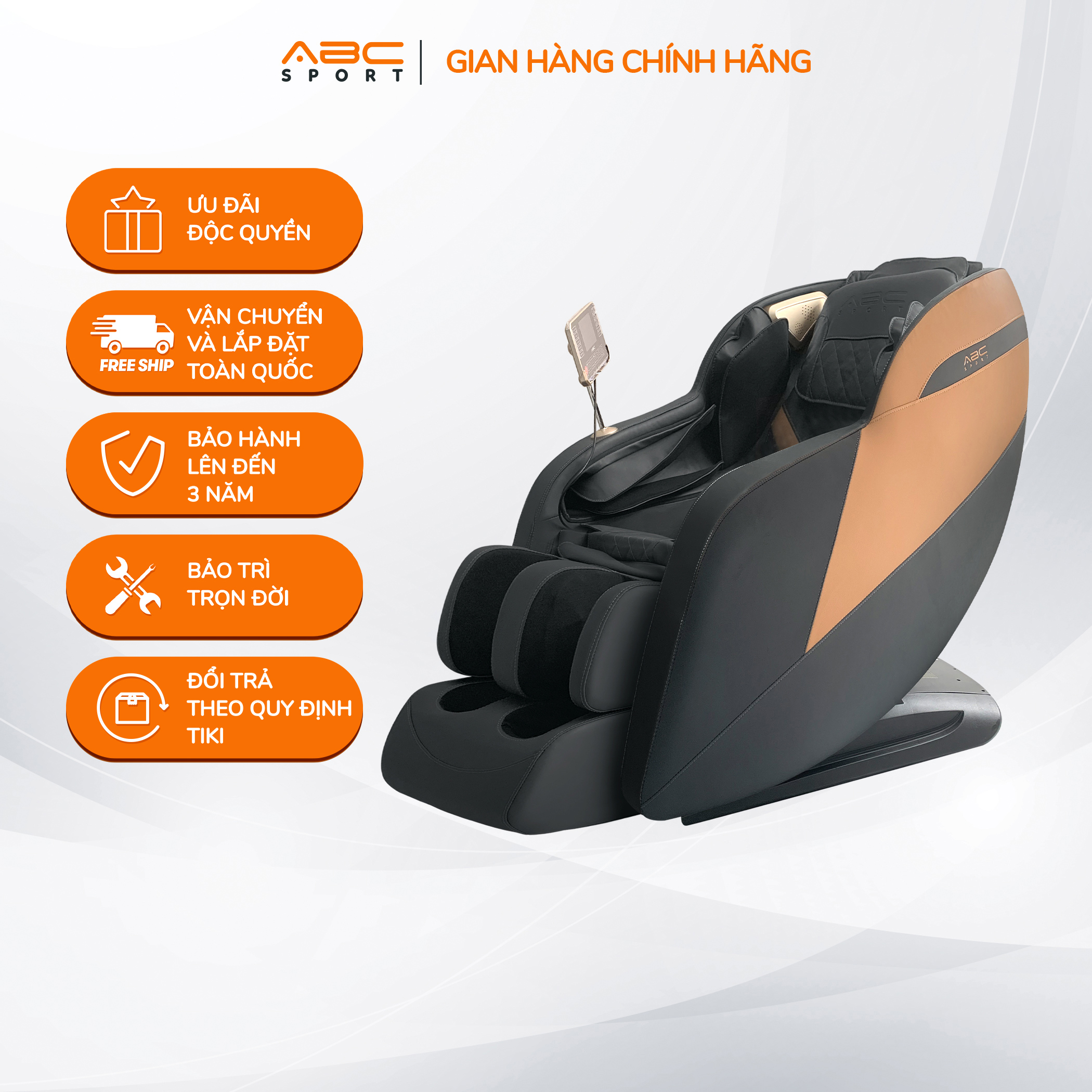 Ghế Massage ABCSport A24 NEW công nghệ massage 3D, hệ thống túi khí toàn thân êm ái, 5 chế độ massage tự động tùy chọn