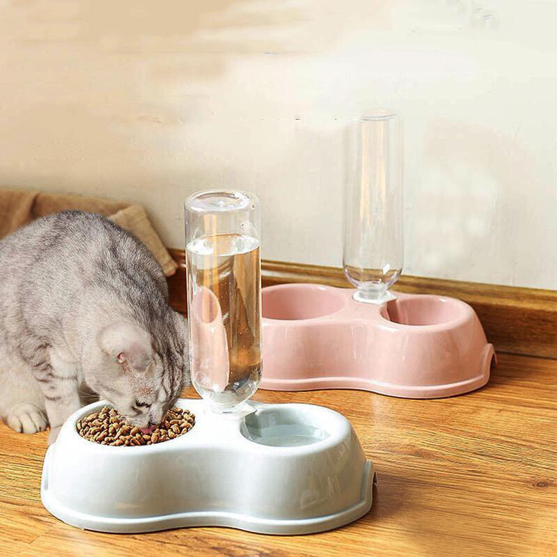 Bát ăn đôi kèm bình cấp nước tự động cho mèo ( màu ngẫu nhiên )