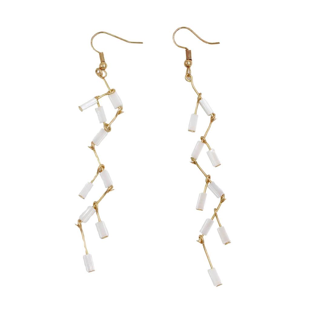 Women Beaded Statement Long Drop Earrings Gold Metal Tassel Dangle Earrings