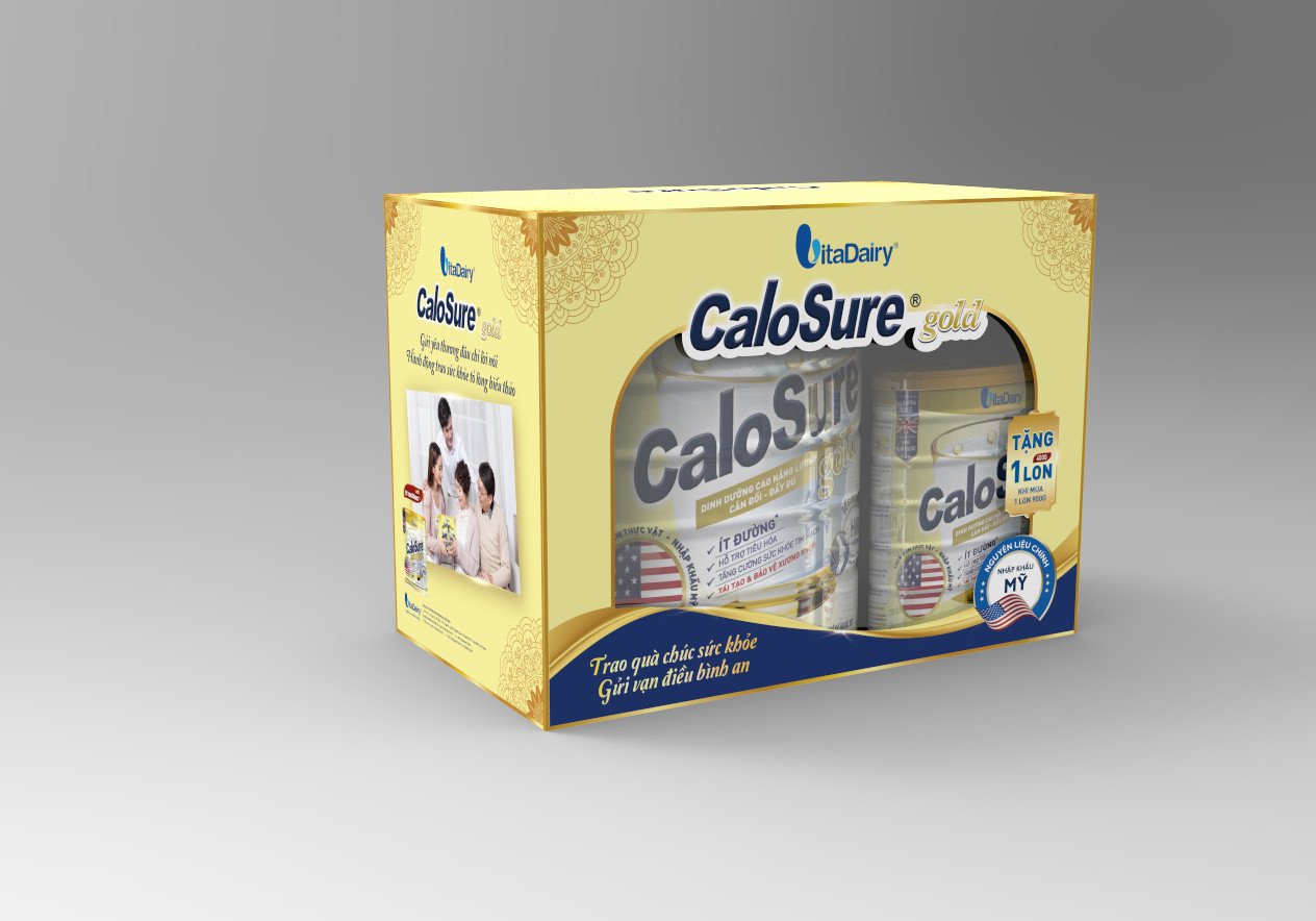[BỘ GIFTPACK LON 900g và 400g] Sữa bột Calosure Gold 900g (ít đường) - VitaDairy