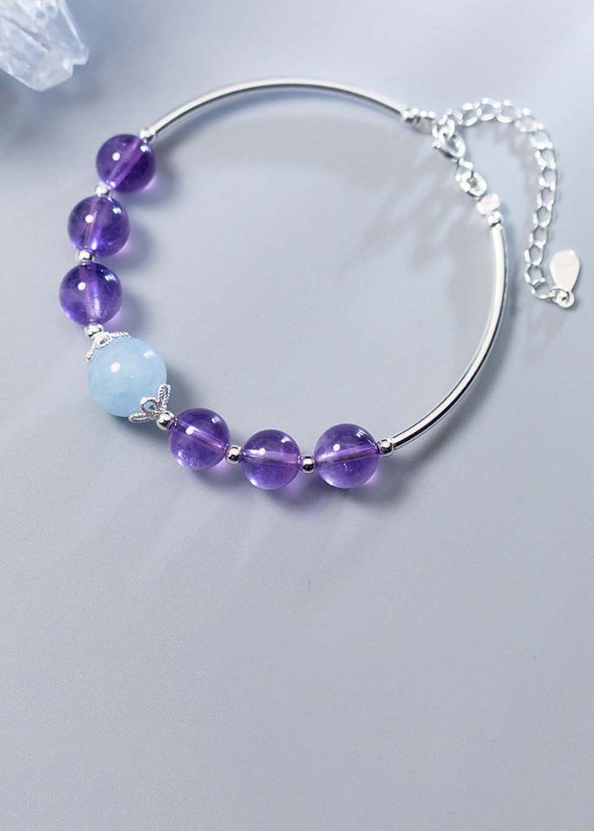 Vòng tay bạc đá thạch anh tím phối Aquamarine - Ngọc Quý Gemstones