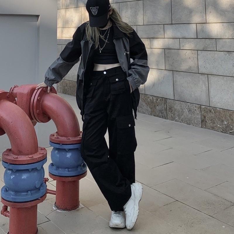 Quần kaki Cargo dài suông ống rộng túi hộp màu trơn form nam nữ unisex Quần baggy kaki style Ulzzang