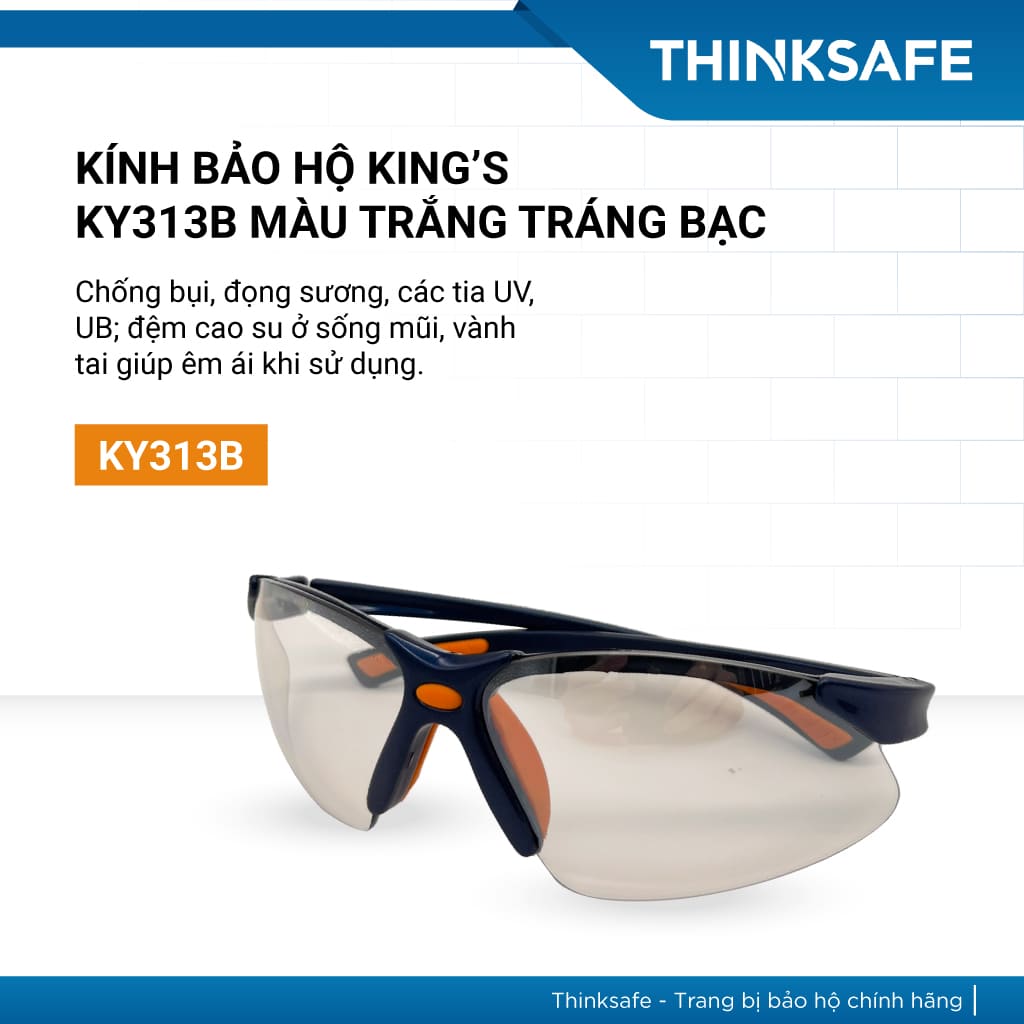 Kính chắn bảo hộ King's Thinksafe, chống tia uv cao cấp, bảo hộ đa năng, chống bụi đi đường, dùng lao động màu đen KY313B