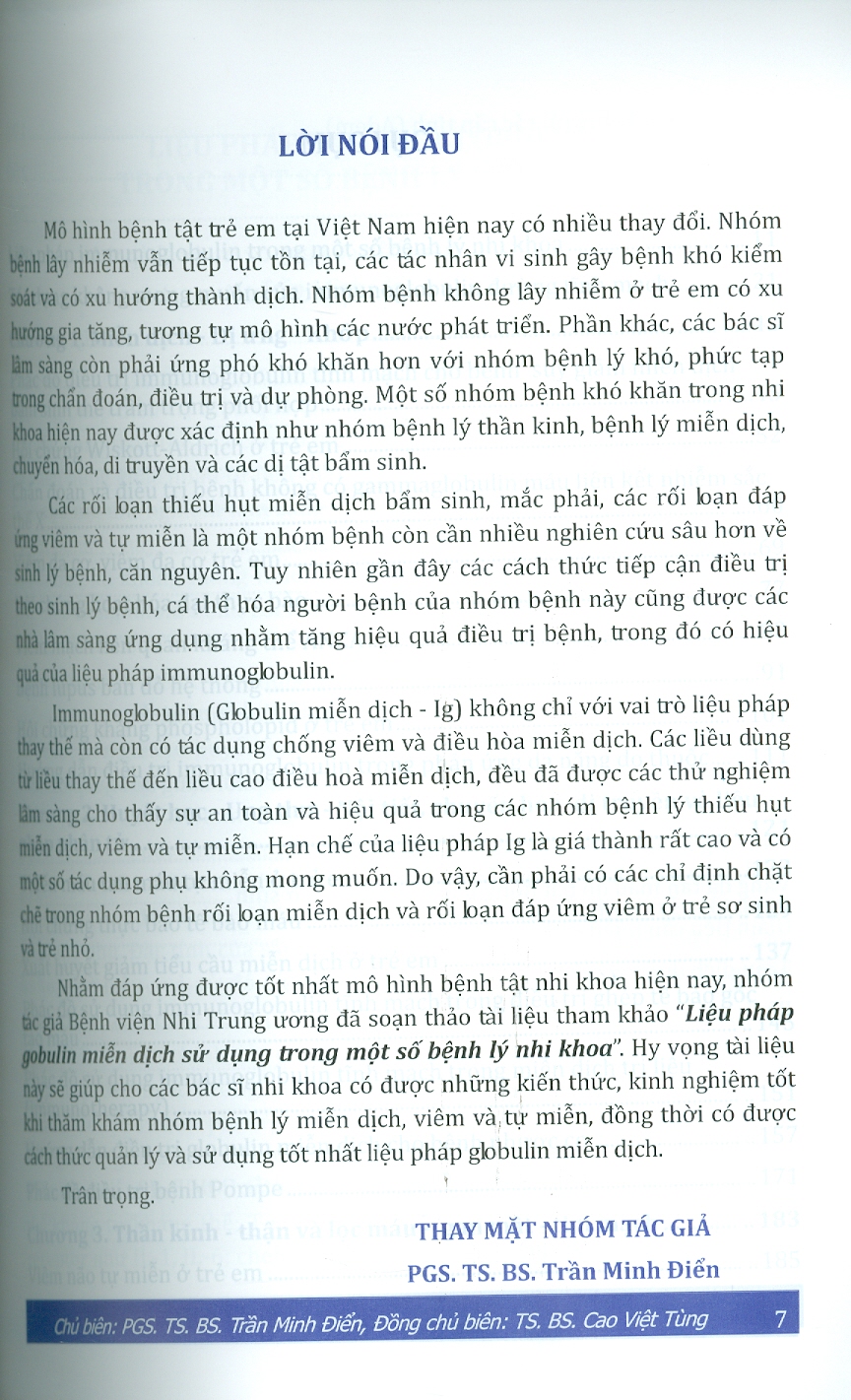 Liệu Pháp Globulin Miễn Dịch Sử Dụng Trong Một Số Bệnh Lý Nhi Khoa (Bản in màu) -PGS. TS. BS. Trần Minh Điển, TS. BS. Cao Việt Tùng đồng chủ biên