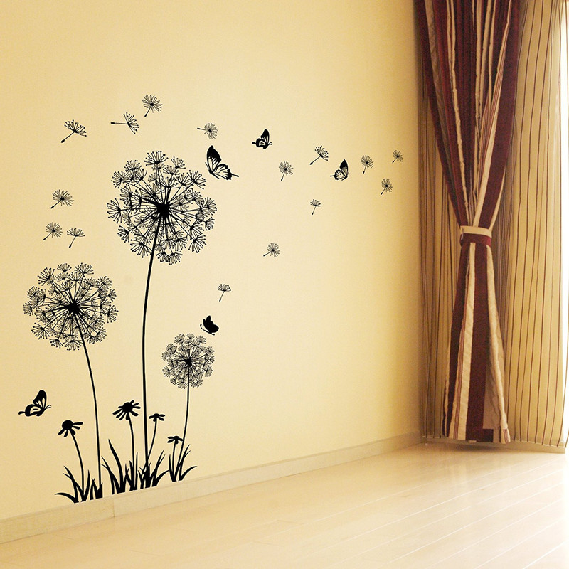 Decal dán tường Hoa bồ công anh đen - HP144