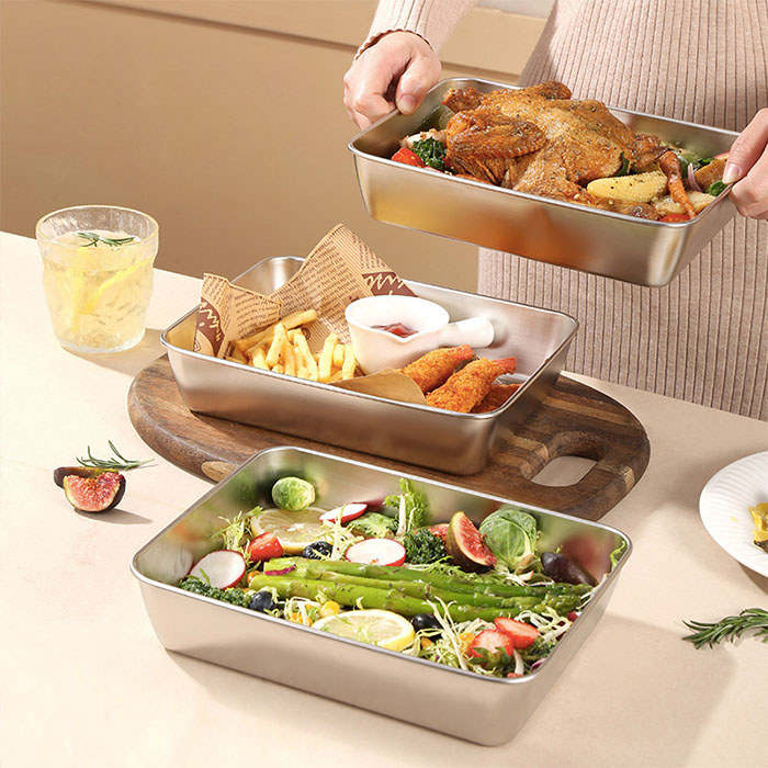 Hộp Đựng Thức Ăn Bằng Inox Cỡ Lớn Có Nắp Đậy, Khay Inox Chữ Nhật Đựng Thực Phẩm