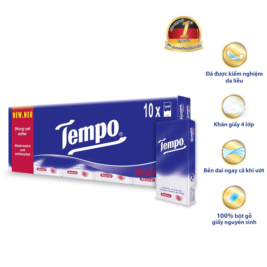 Khăn giấy bỏ túi cao cấp Tempo Regular - 4 lớp bền dai - Thương hiệu Đức