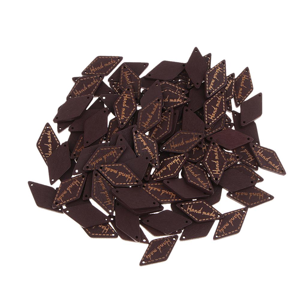 200 Pcs Wooden Handmade Design Tag Button Sewing Crafts Supplies Black Brown