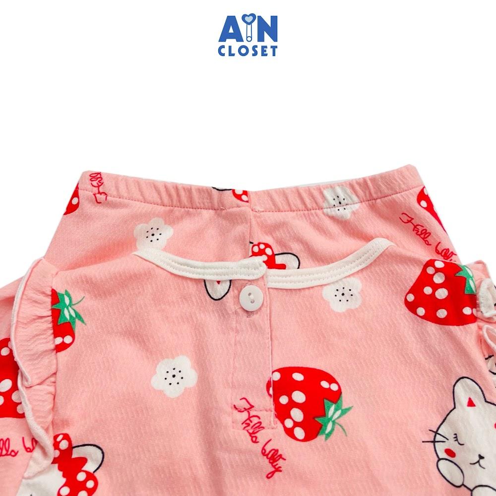 Bộ quần áo dài bé gái họa tiết Mèo Dâu hồng thun cotton - AICDBG46DUEI - AIN Closet