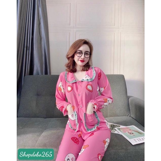 Đồ bộ nữ,đồ ngủ,đồ bộ mặc nhà, bộ pijama dài tay vải lụa hoạ tiết dễ thương size đại.