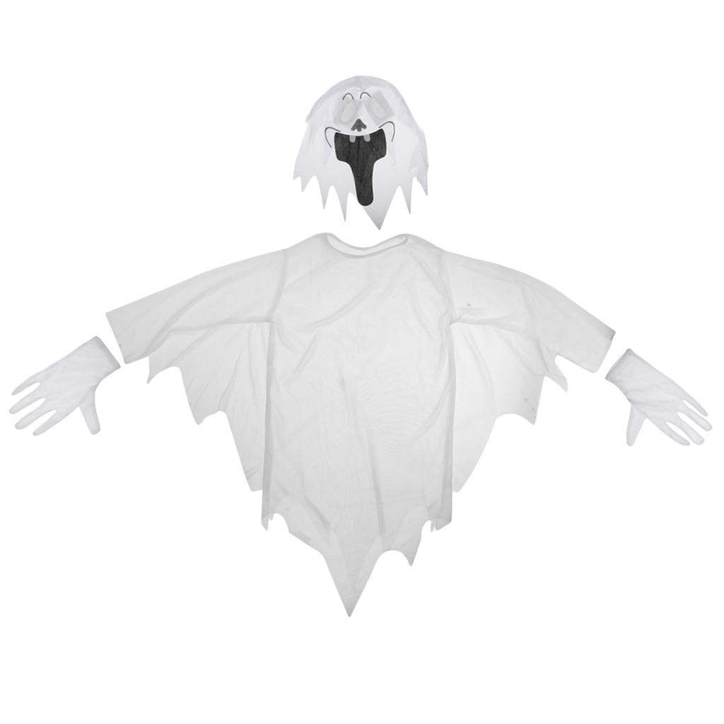 White Ghost Gown with Hoodie Mask and Gloves Child Halloween Costume