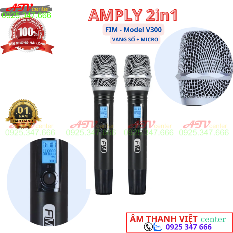 Amply 2in1 - Thương Hiệu FIM - Vang Số Tích Hợp Micro Không Dây - Chất Lượng Âm Thanh Sâu - Đầy Đủ - Tự Nhiên - Full Box