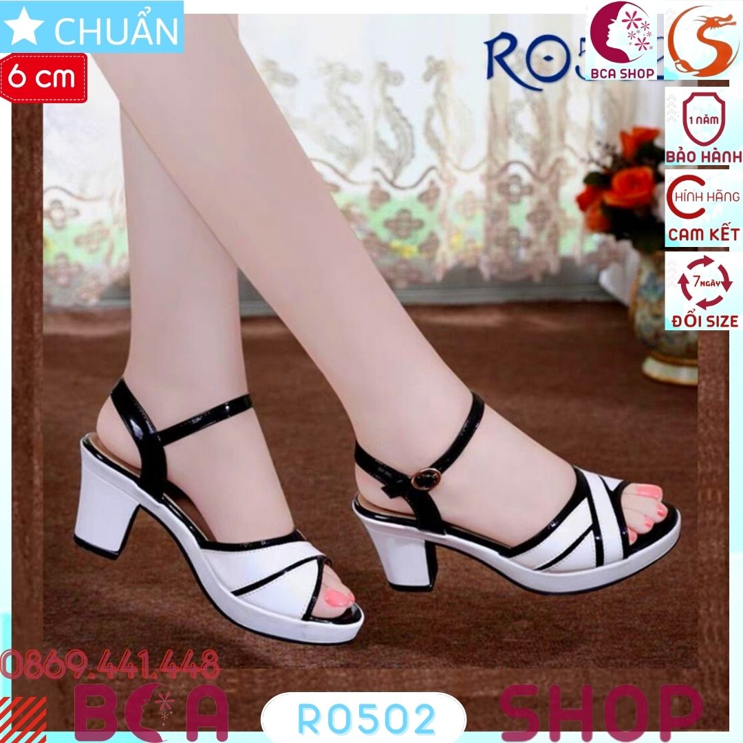 Giày cao gót nữ 6p RO502 ROSATA tại BCASHOP kiểu dáng sandal, màu trắng phối viền đen đơn giản nhưng thời trang