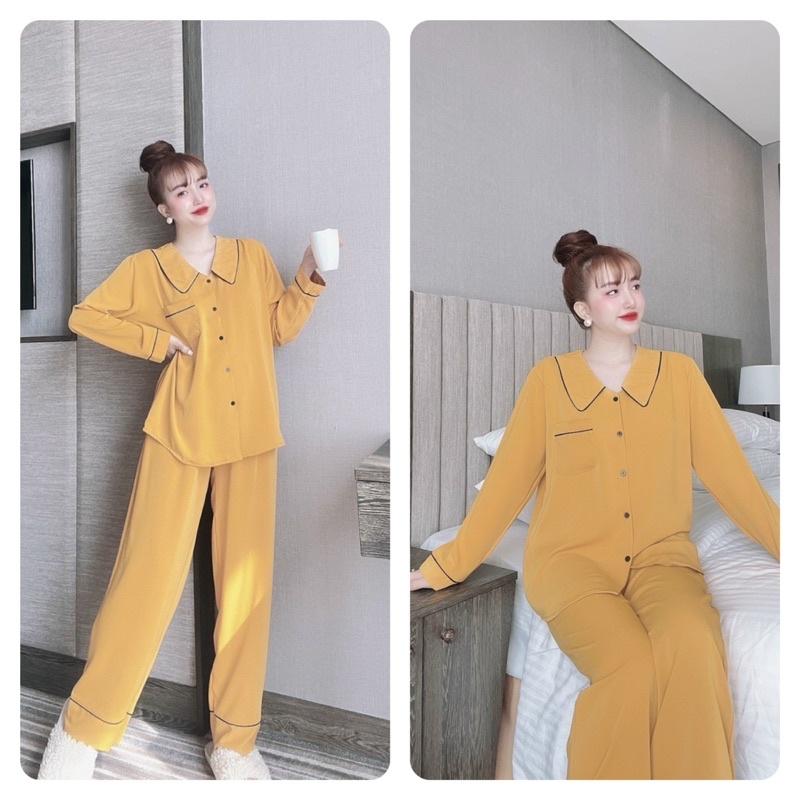 Đồ Bộ Mặc Nhà Nữ, Bộ Pizama Bigsize Nữ, lụa Mango, quần có túi, Freesize 40_70kg, tuỳ chiều cao