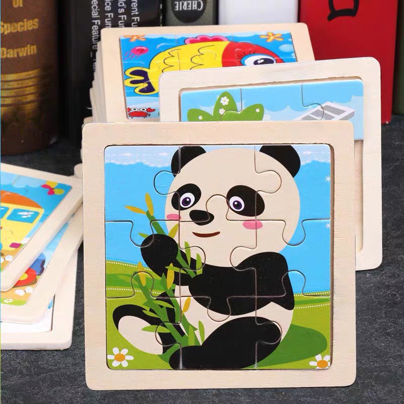 Đồ Chơi Xếp Hình Lắp Ráp Tranh Ghép Gỗ 9 Mảnh 40 Mẫu Ngộ Nghĩnh Size Vừa 11x11cm