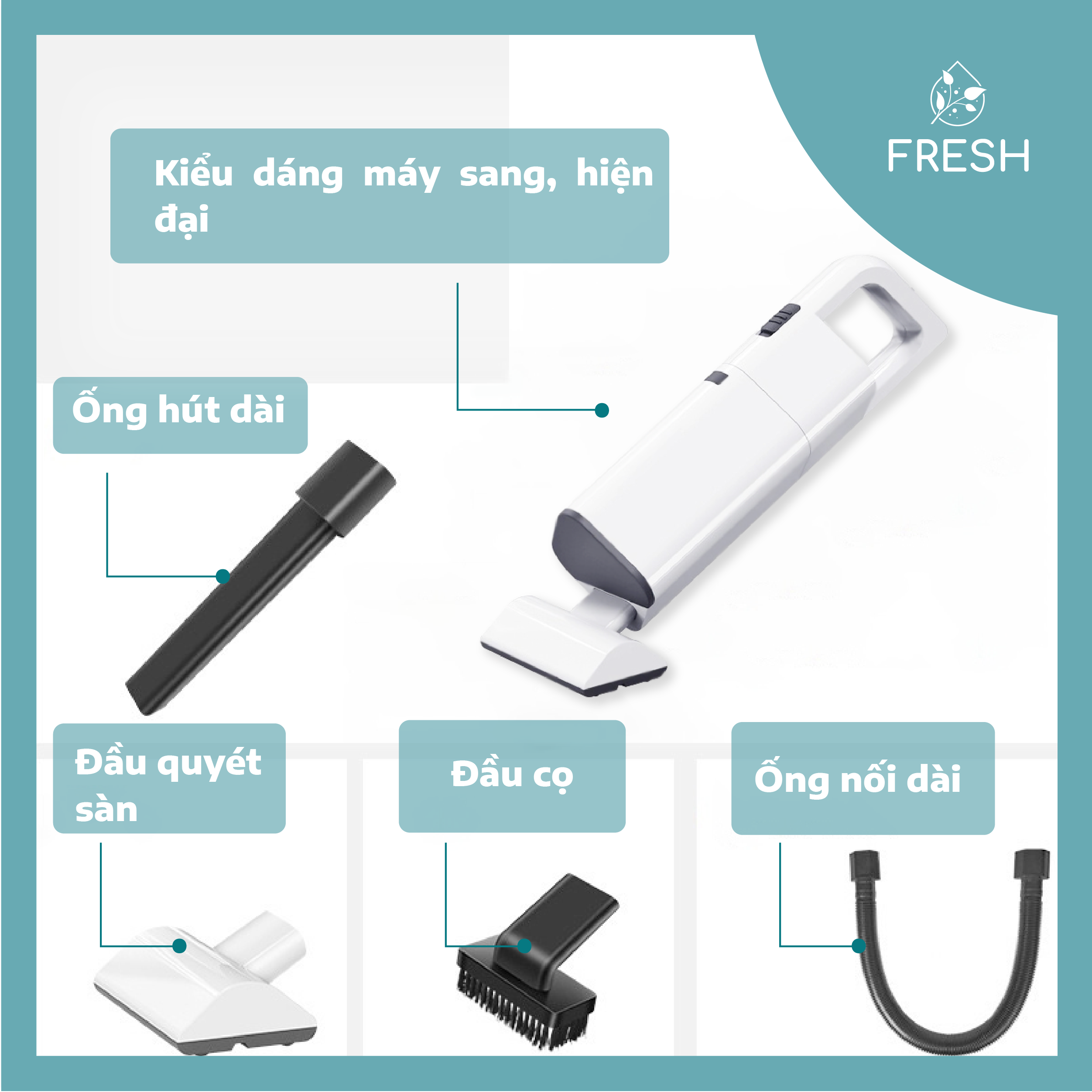 Máy Hút Bụi Cầm Tay 120W Sạc Điện Không Dây Dành Cho Gia Đình - FRESH