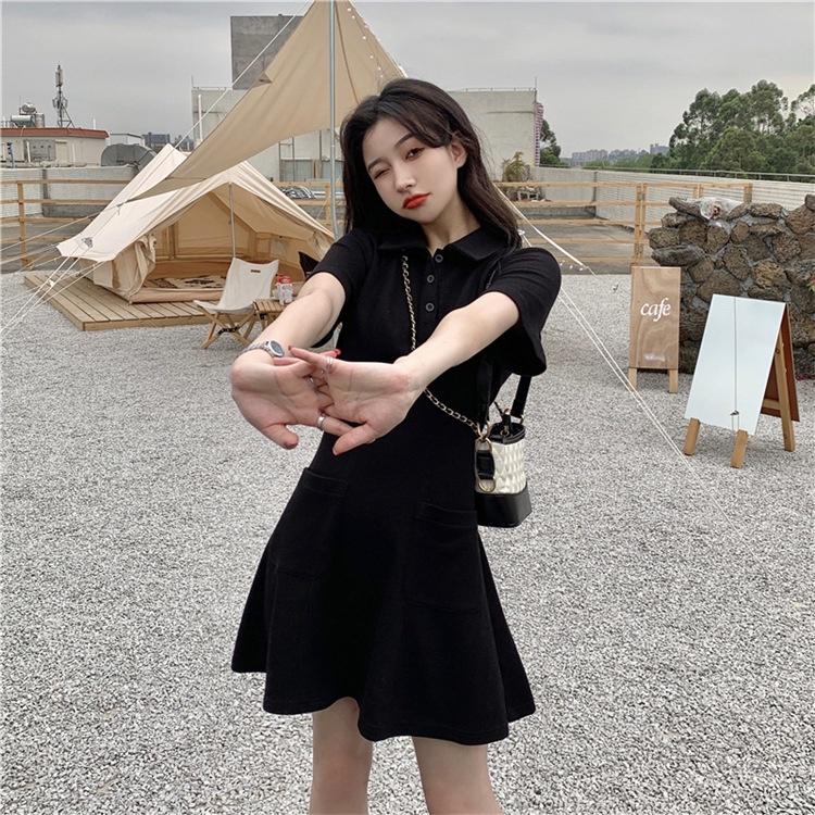 Đầm Polo Nữ Túi Trước Cộc Tay Triết Eo Cổ Bẻ