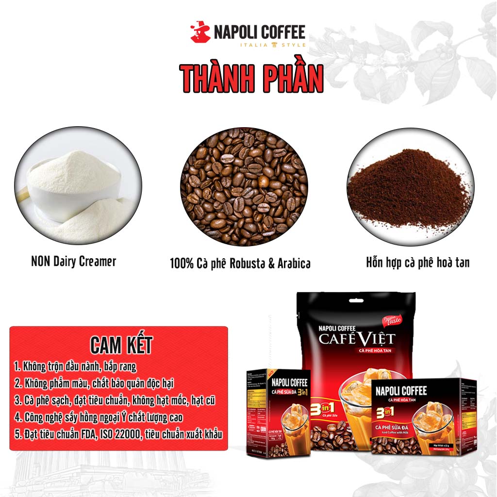 COMBO Đặc Biệt 3 Hộp Cà Phê Đen &amp; Sữa &amp; Socola Napoli Coffee - Cafe Hoà Tan 2in1 - 3in1 - 4in1 - Cà Phê SẠCH