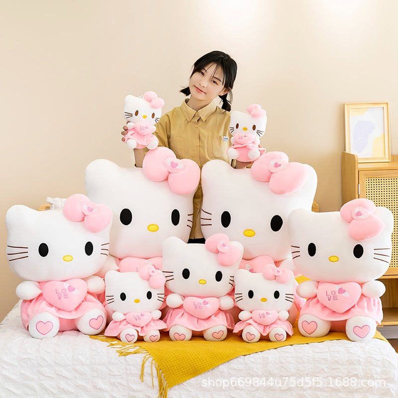 Gấu bông mèo Kitty ôm tim hàng nhập khẩu cao cấp