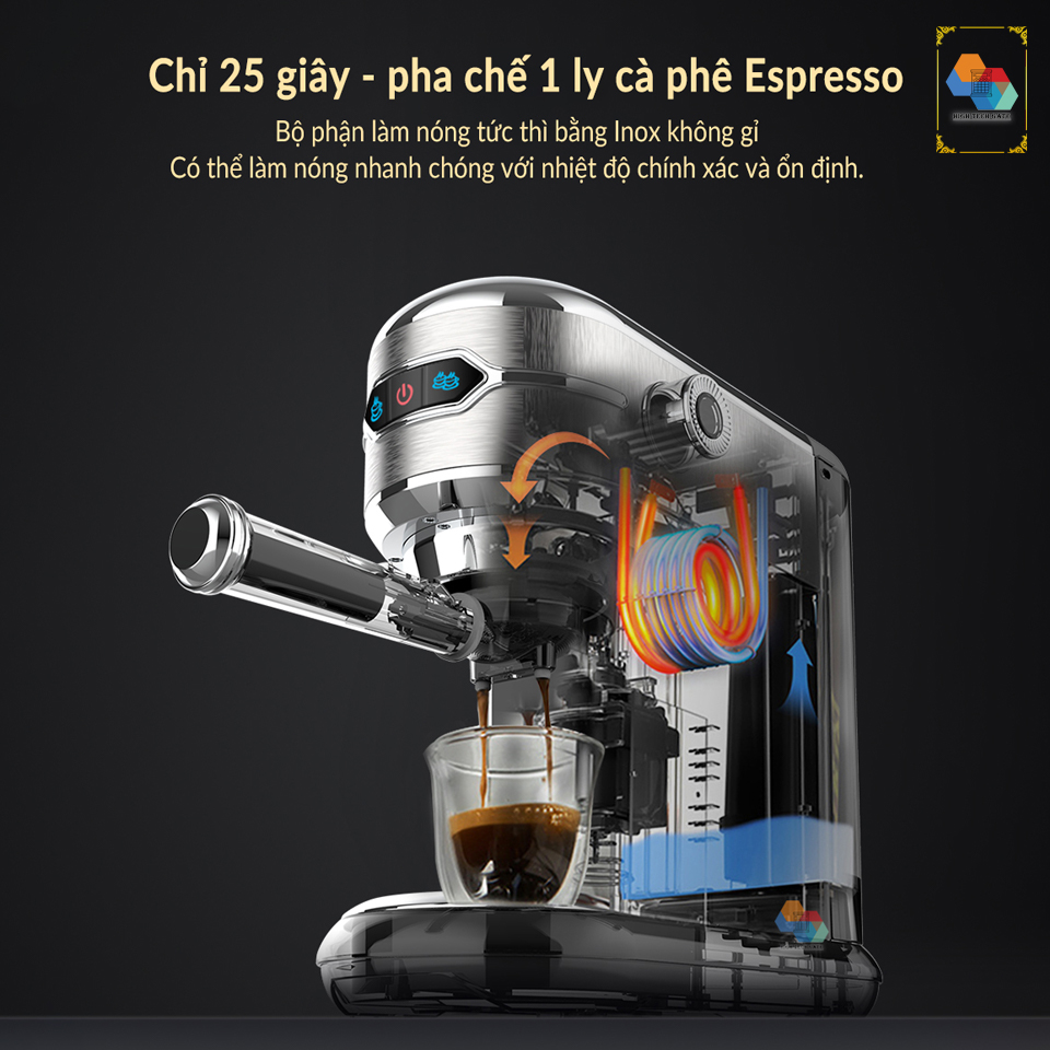 Máy pha cà phê HiBREW H11 pha cafe espresso bán tự động, mini nhỏ gọn cho gia đình, văn phòng, hot and cold đặc biệt, tặng kèm tấm lót, temper và ca đánh sữa 350ml, hàng chính hãng