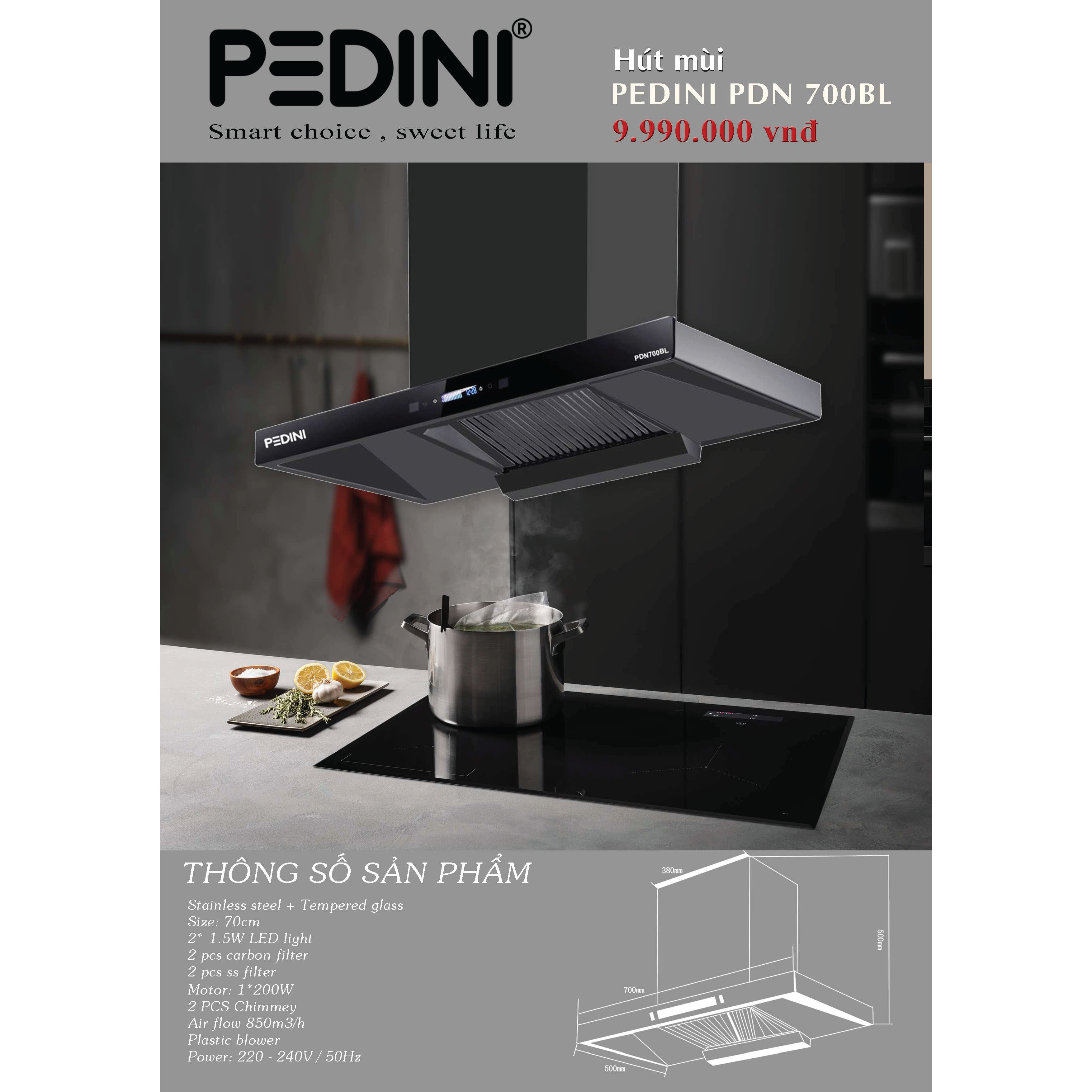 Hút mùi PEDINI PDN700BL -  Hàng chính hãng