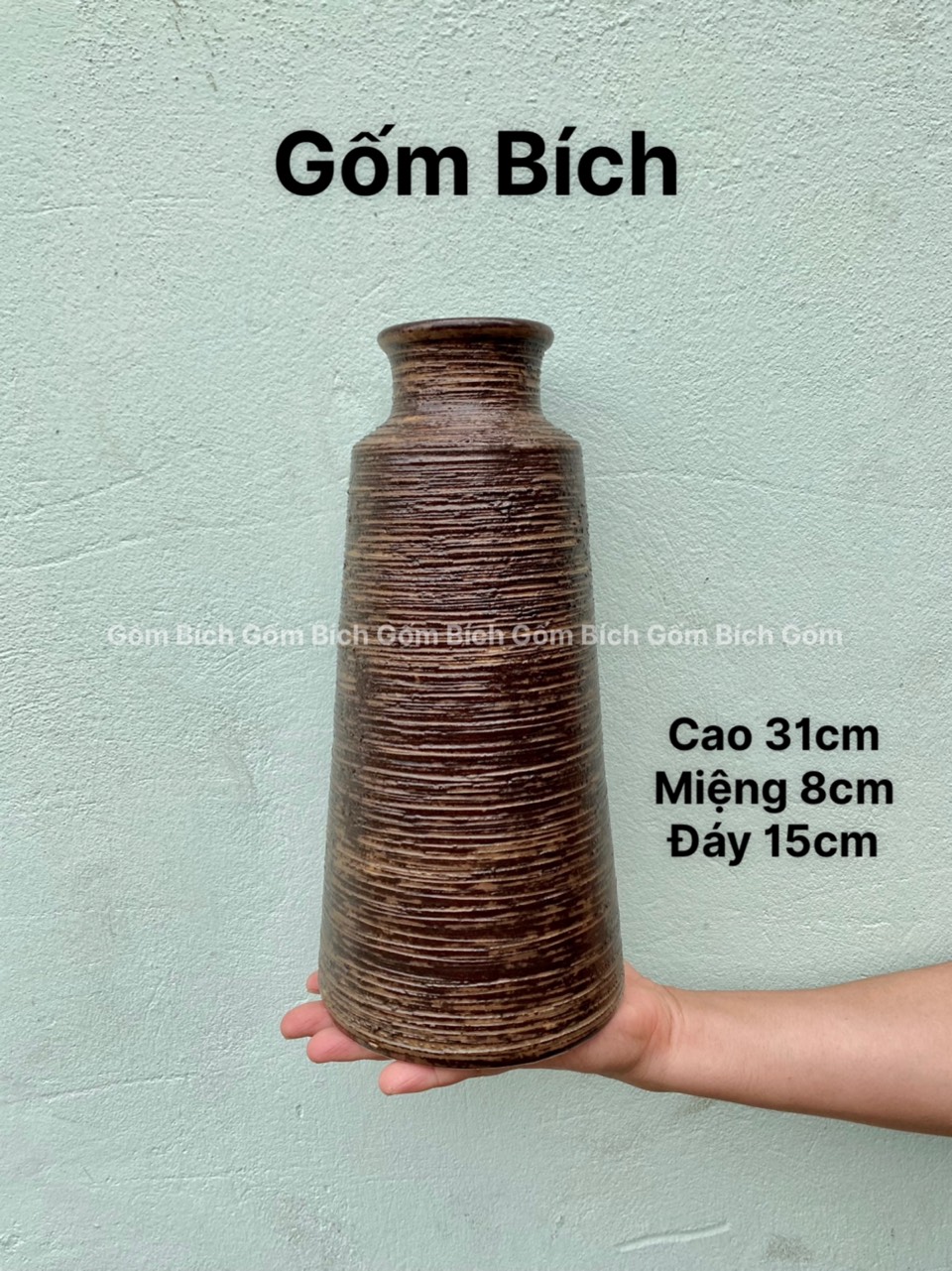 Bình Hoa Lọ Hoa Men Mộc Dáng Chai Vẽ Hoa Cỏ Gốm Sứ Bát Tràng - Gốm Bích