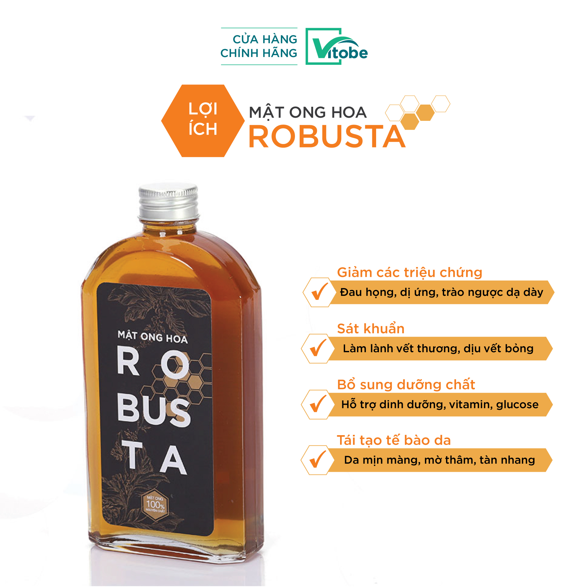 Mật Ong Hoa Robusta Vitobe - 100% Nguyên Chất & Hữu Cơ