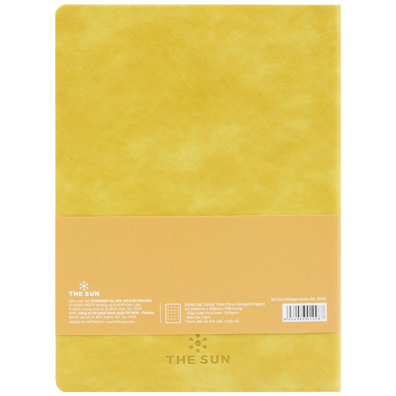 Sổ Bìa Da A5 - Không Kẻ Có Chấm 176 Trang 100gsm - Foliage Ginko - The Sun - Màu Vàng