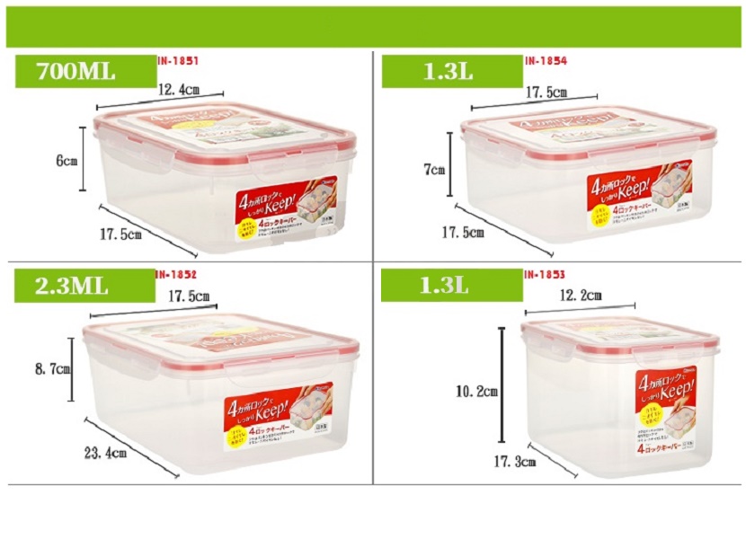 Combo 02 hộp thực phẩm vuông inomata 700ml hàng nội địa Nhật Bản
