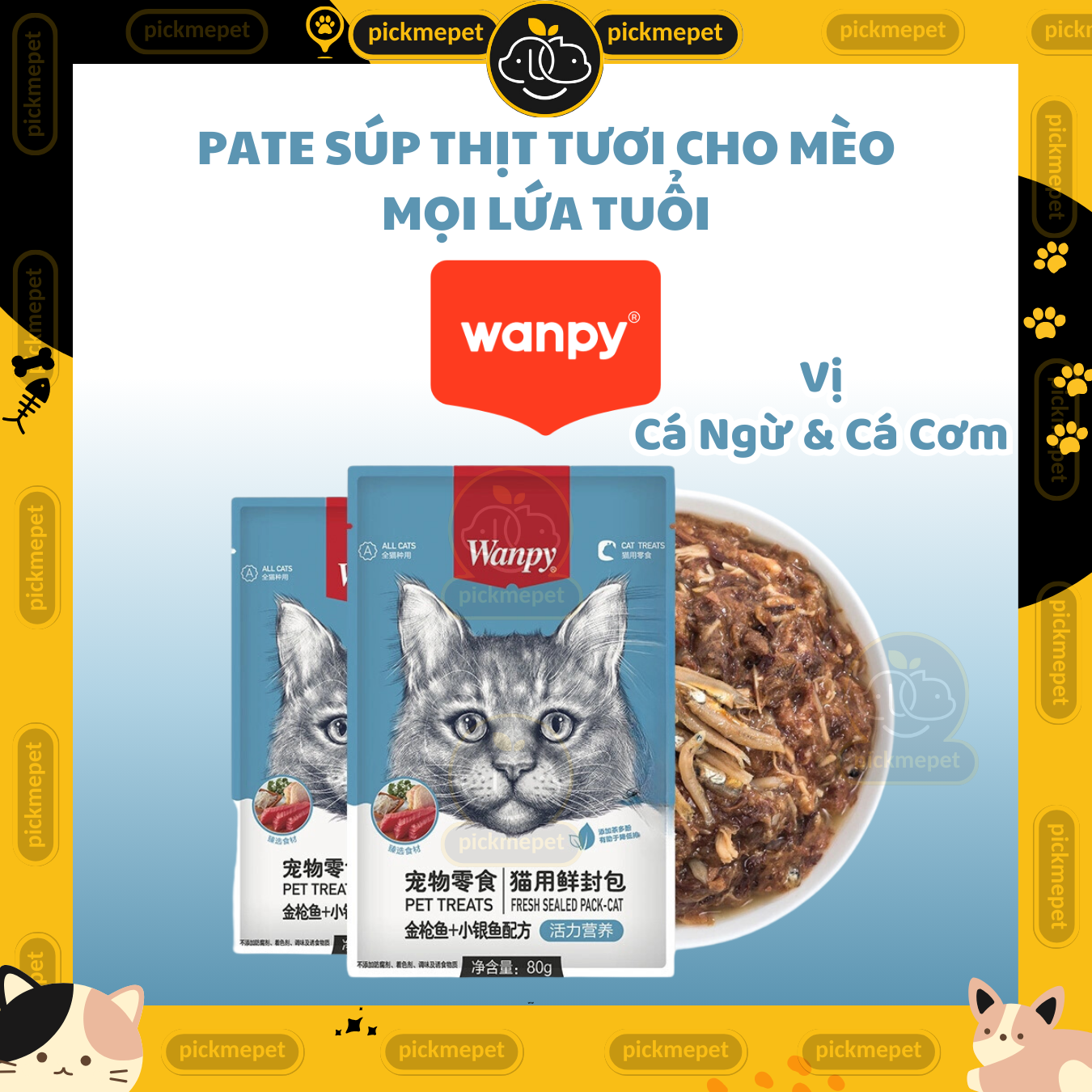 Pate Súp Thịt Tươi Wanpy Cho Mèo Mọi Lứa Tuổi 80g
