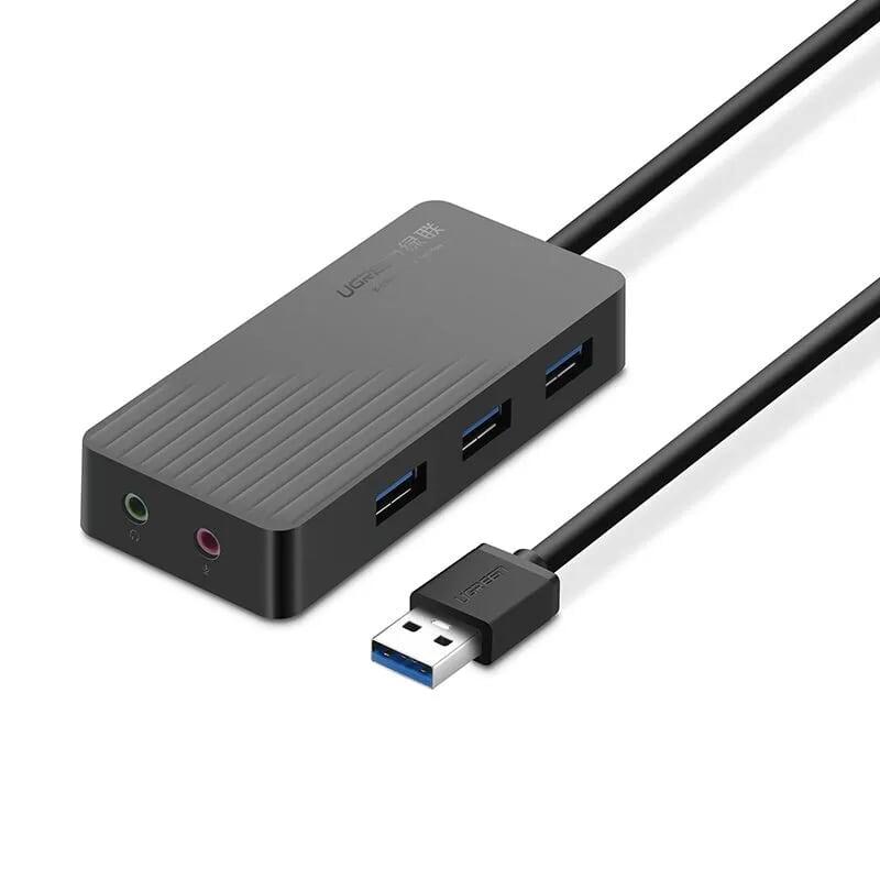 Ugreen UG30420CR133TK 30CM màu Đen Bộ chia HUB USB 3.0 sang 3 USB 3.0 + cổng âm thanh 3.5mm hỗ trợ nguồn MICRO USB - HÀNG CHÍNH HÃNG