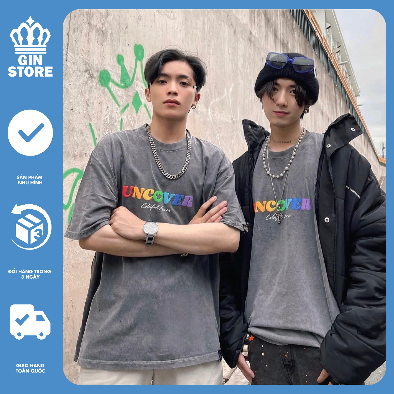Áo thun UNCOVER Wash 7 màu áo thun wash tee Xám full tag nam nữ - Gin Store