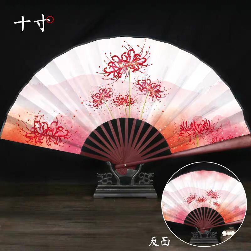 Quạt xếp cầm tay in hình cổ phong chất vải