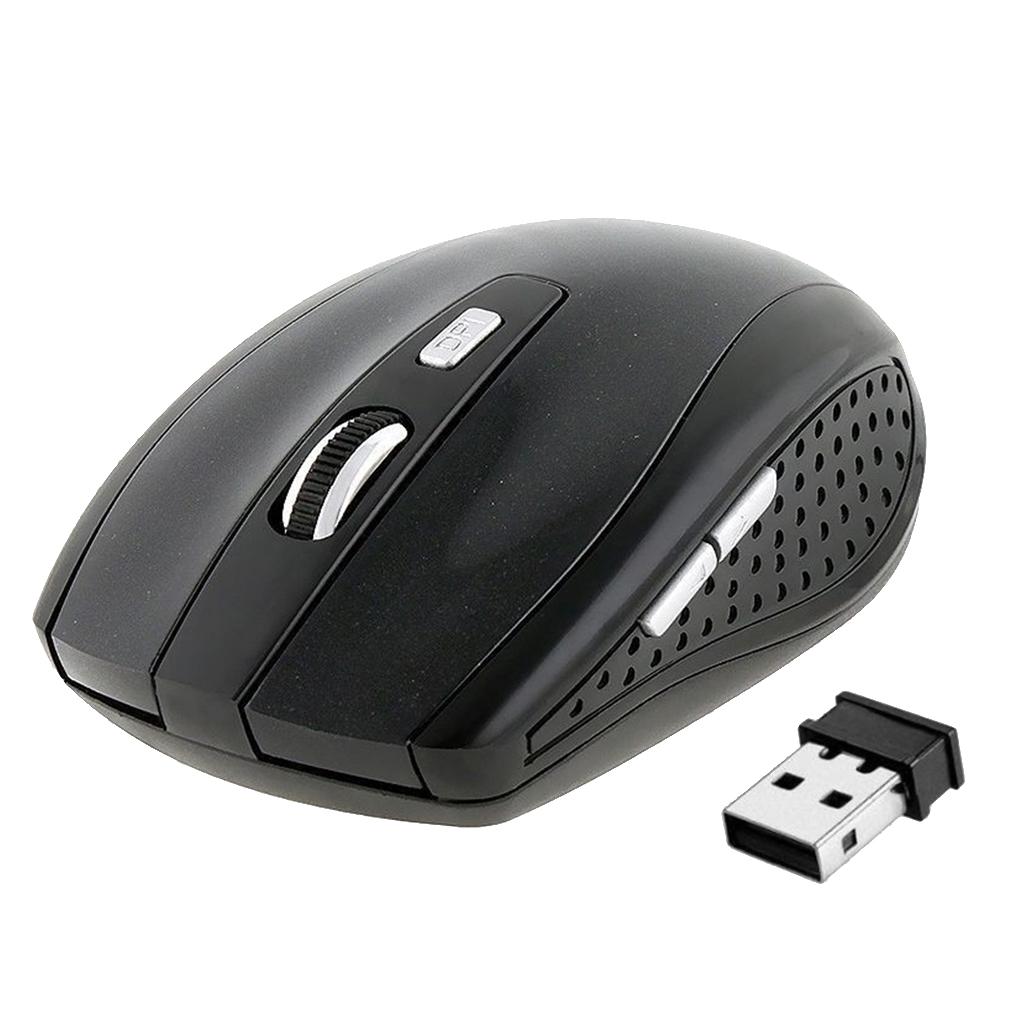 2.4GHz Wireless Optical Mouse USB 2.0 Receiver 6Button 1800dpi For PC Black