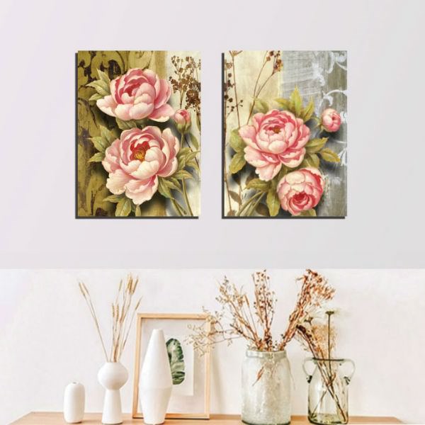 Bộ 2 Tranh Canvas Không Viền Treo Tường Phòng Khách "Hoa Mẫu Đơn" W417