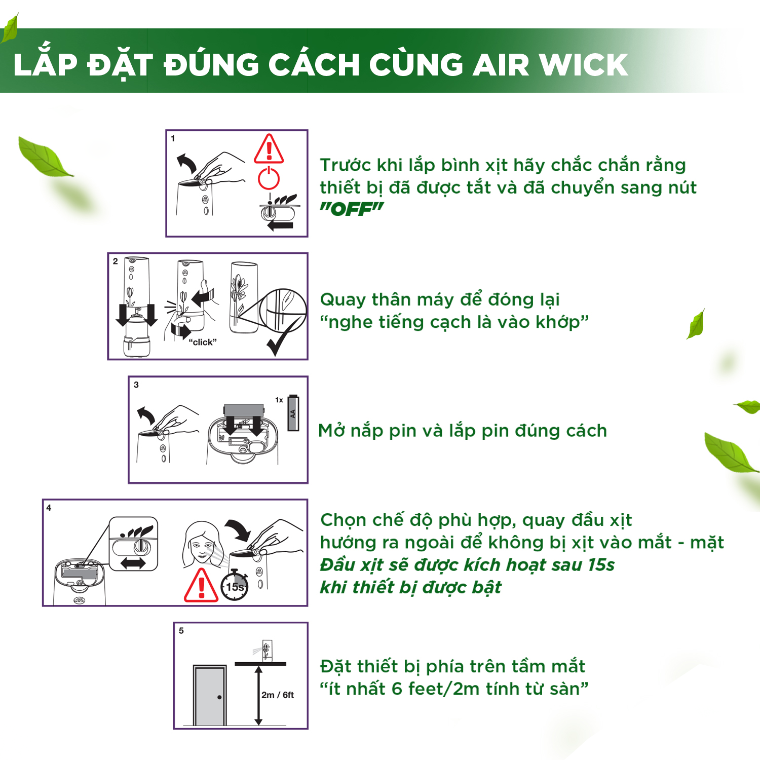 Bộ máy xịt phòng tự động Air Wick magnolia + lõi cherry blossom, đem lại hương thơm tinh tế ngát hương 24/7