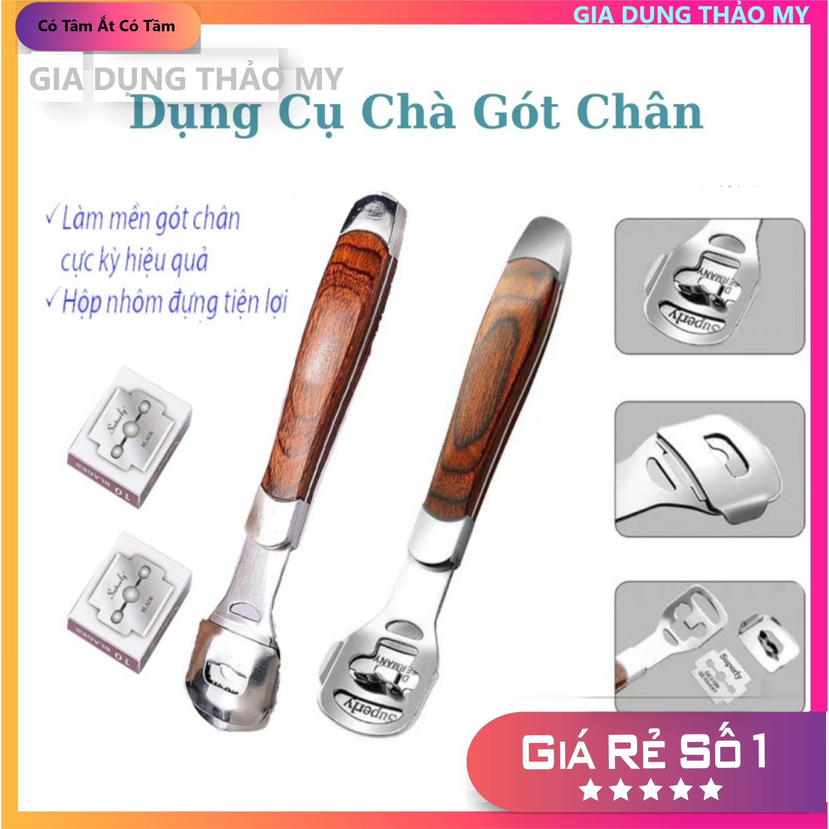 Dụng Cụ Chà Gót Bằng Inox Cao Cấp Kèm 10-20 Lưỡi Dao Cạo