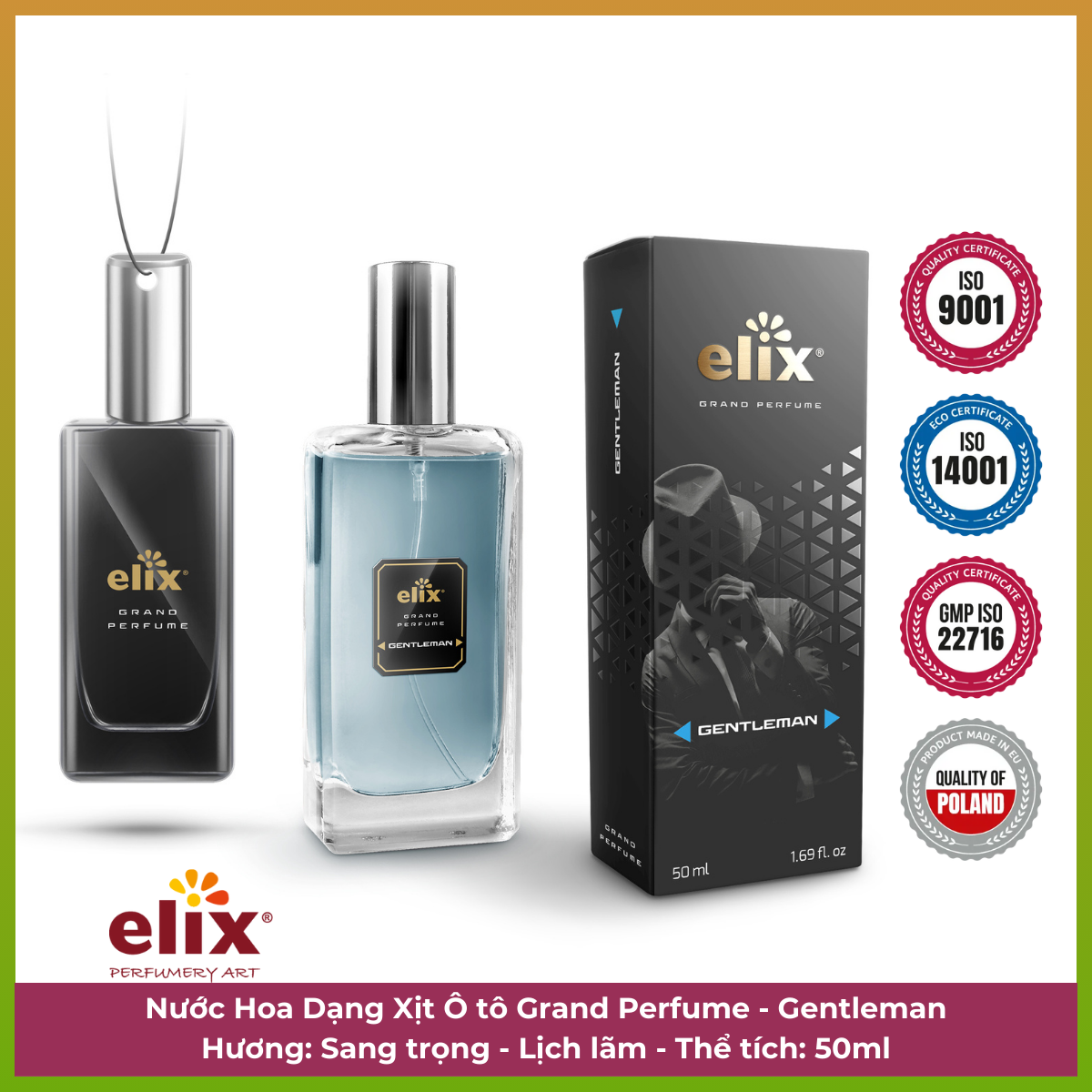 Nước hoa xịt ô tô Grand Perfume Elix 50ml - Hương Gentleman (Sang trọng -Lịch Lãm)