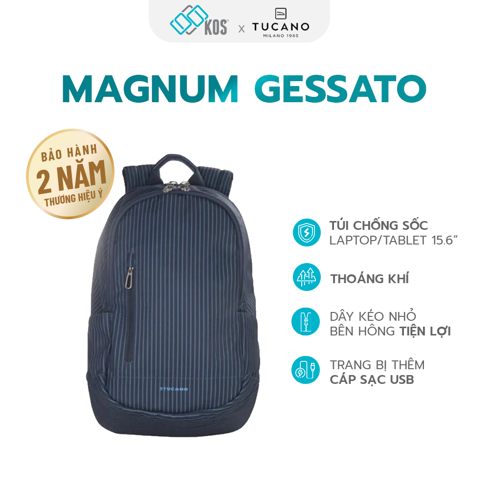 Balo laptop Tucano Magnum Gessato 15.6 inch, có cáp sạc USB, thương hiệu Ý, bảo hành 2 năm