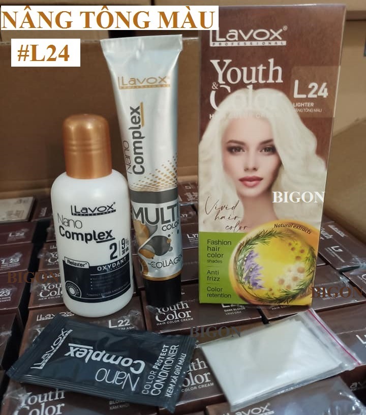 Xám Khói - Combo 2 Kem Nhuộm Tóc Màu Thời Trang Lavox Youth&amp;Color L22 Xám Khói + L24 Nâng Tông Màu (Sử Dụng Màu L24 Để Nâng Tông Màu Tóc Trước Khi Nhuộm Màu L22 Xám Khói)