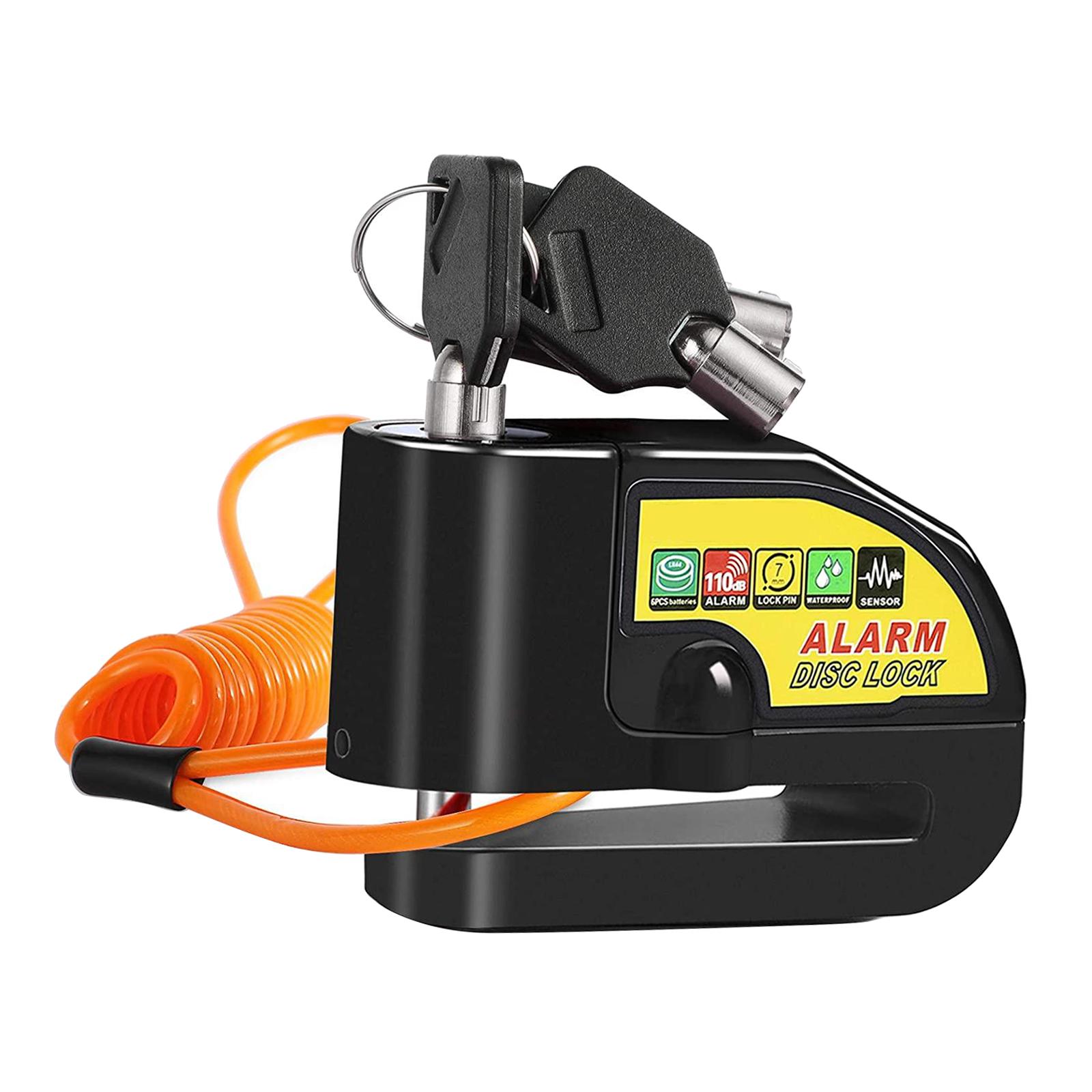 Disc Brake Lock Alarm with Alarm Sound Security w/ Reminder Cable Black