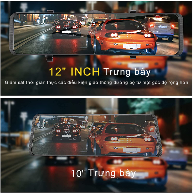 12 inch Màn hình cảm ứng IPS Máy ảnh ghi hình dạng gương chiếu hậu ô tô với điều khiển bằng giọng nói
