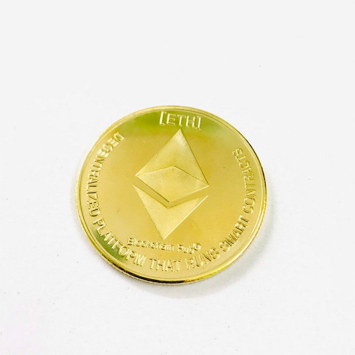 Xu kỷ niệm Ethereum Vàng Dùng để sưu tầm, giải trí trang trí bàn sách, bàn làm việc, làm quà tặng dễ thương ý nghĩa, kích thước 4cm, màu vàng - TMT Collection - SP005310