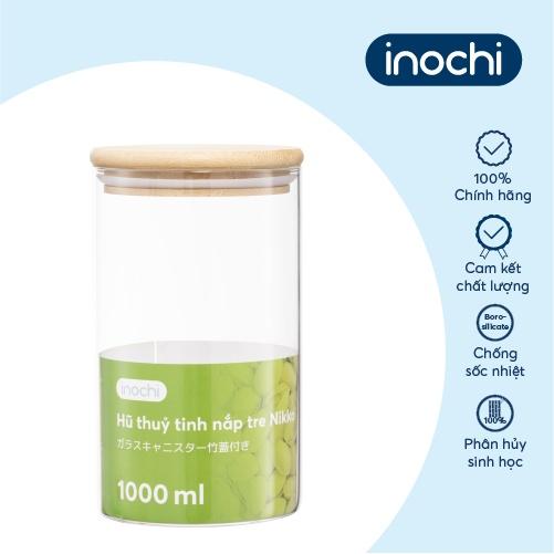 Hũ thuỷ tinh nắp tre Inochi - Nikko 1000ml