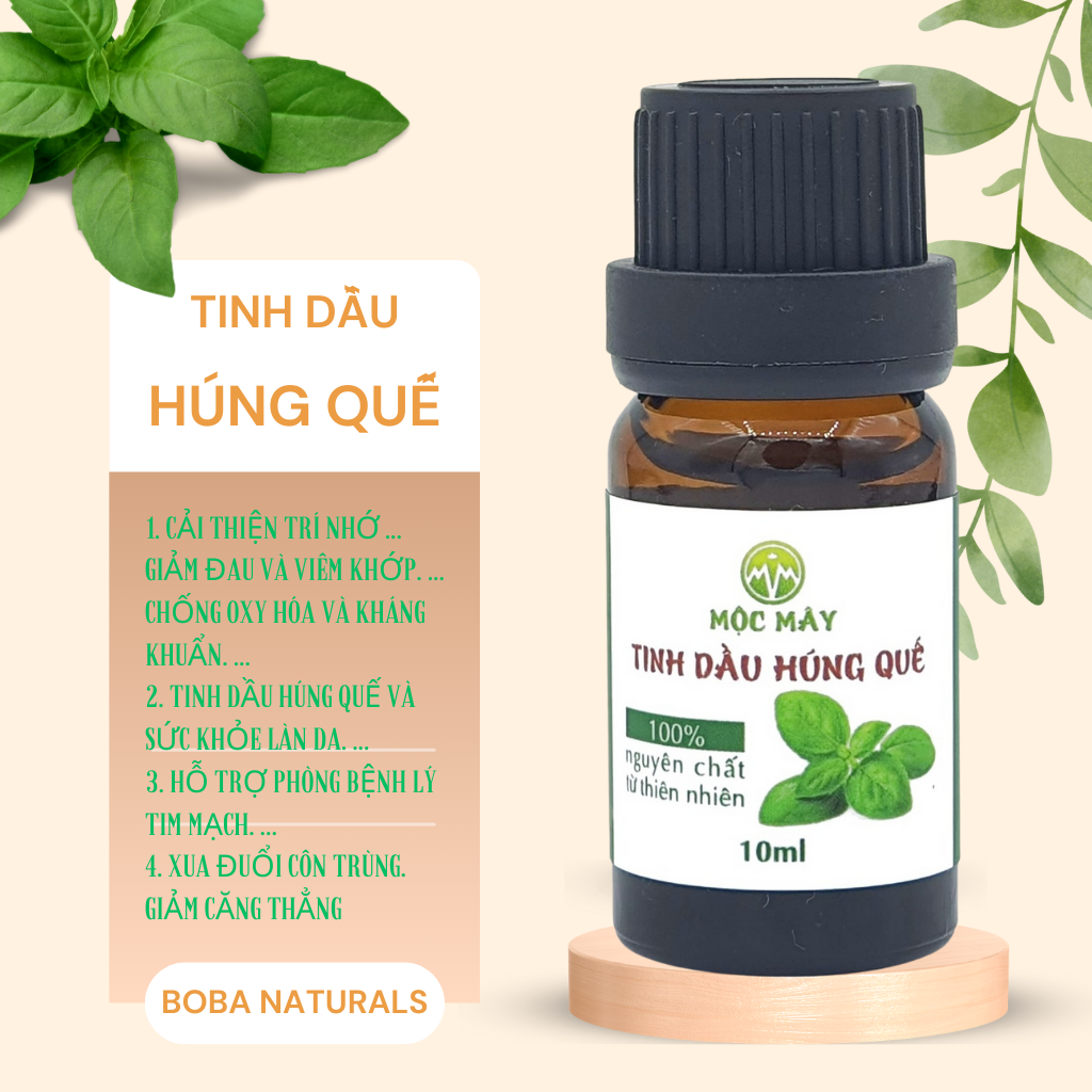 Tinh Dầu Thiên Nhiên Húng Quế, Hương Thơm The Mát, Sảng Khoái, Dung Tích 10ml - BOBA NATURALS