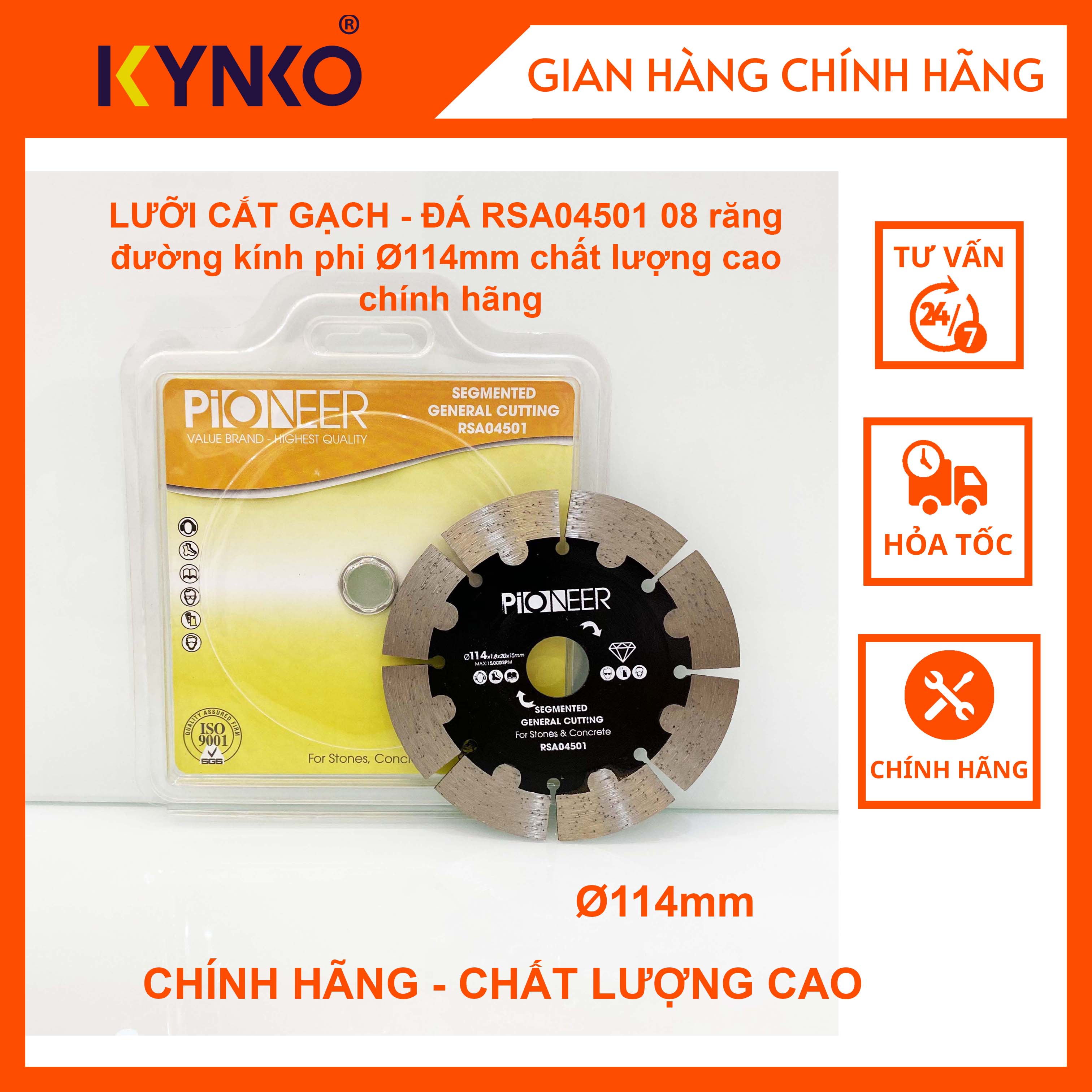 LƯỠI CẮT GẠCH - ĐÁ RSA04501 08 răng đường kính phi Ø114mm chuyên cắt gạch, đá chất lượng cao chính hãng